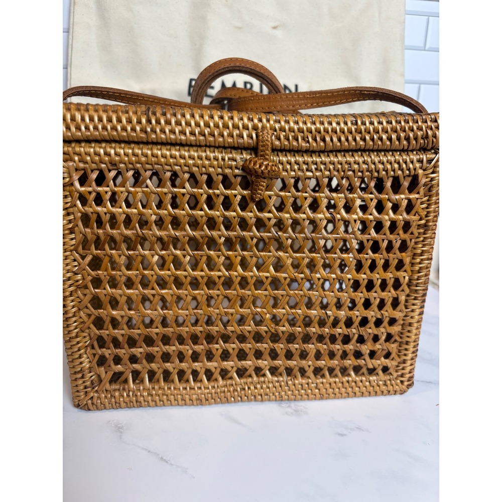 Bembien Flora Crossbody Bag‎ Natural Rattan Woven Box Bag Handmade Bali New